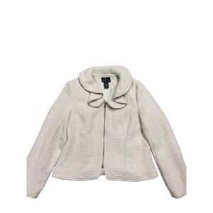 Trenz by Theresa Renz Cream Tweed Ruffle Collar Zip Up Jacket Womens Large